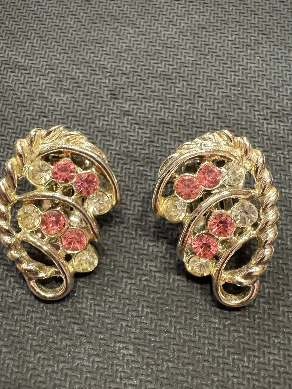 1960s Pink Rhinestones Silver-tone Clip on Earrings